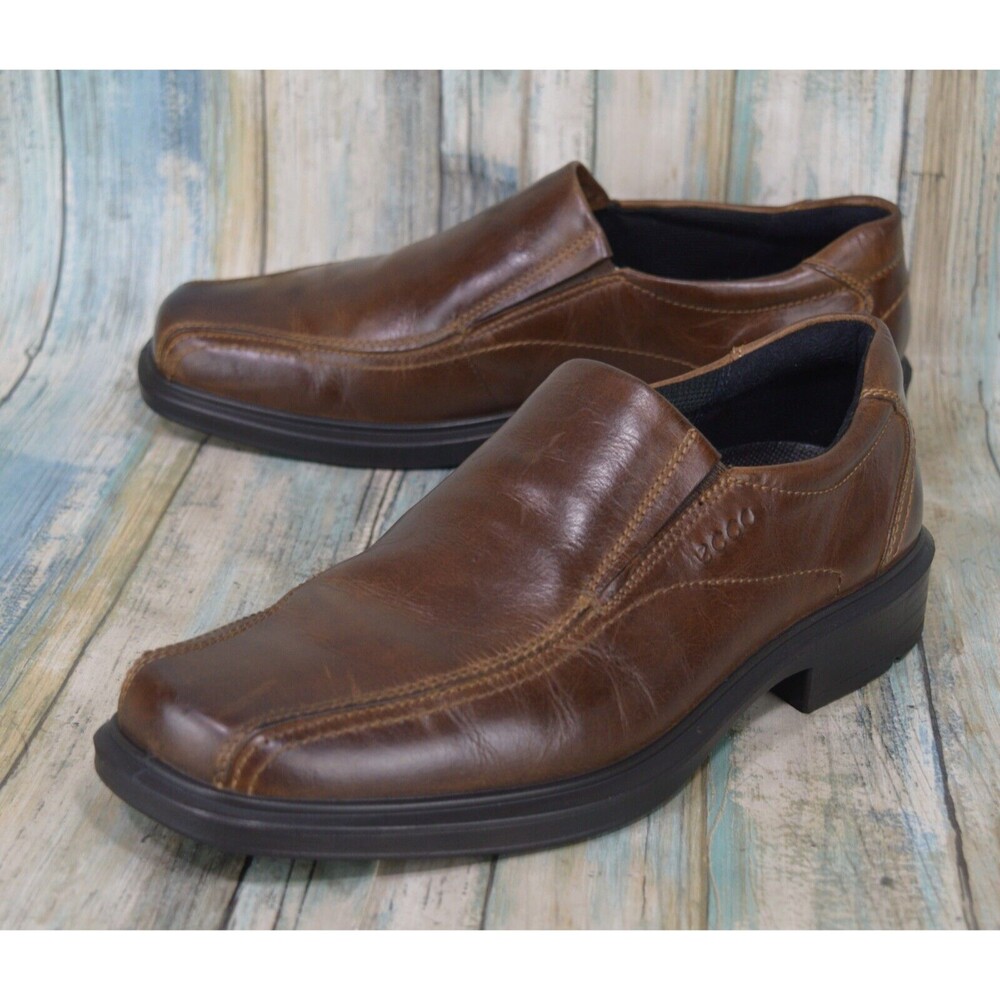 Ecco Helsinki Bike Toe Loafers Size 8/8.5 (42) Brown Leather Slip On Shoes
